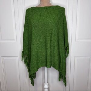 Chico's Women’s Martini Green Fringe Poncho Size L/XL Lagenlook Boho Layered Art